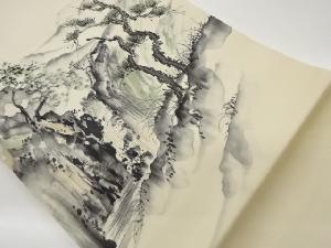 作家物　塩瀬手描き松に山々風景模様名古屋帯